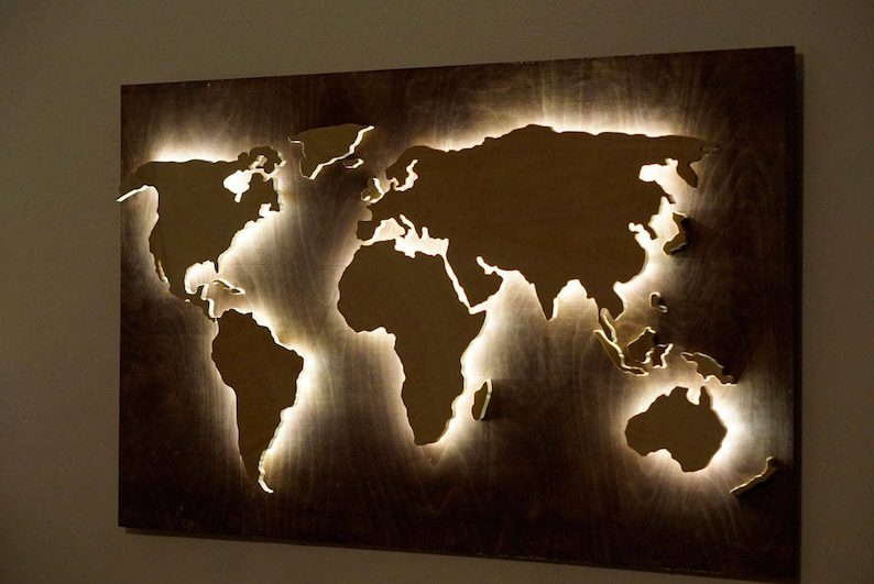 Map monde bois murale