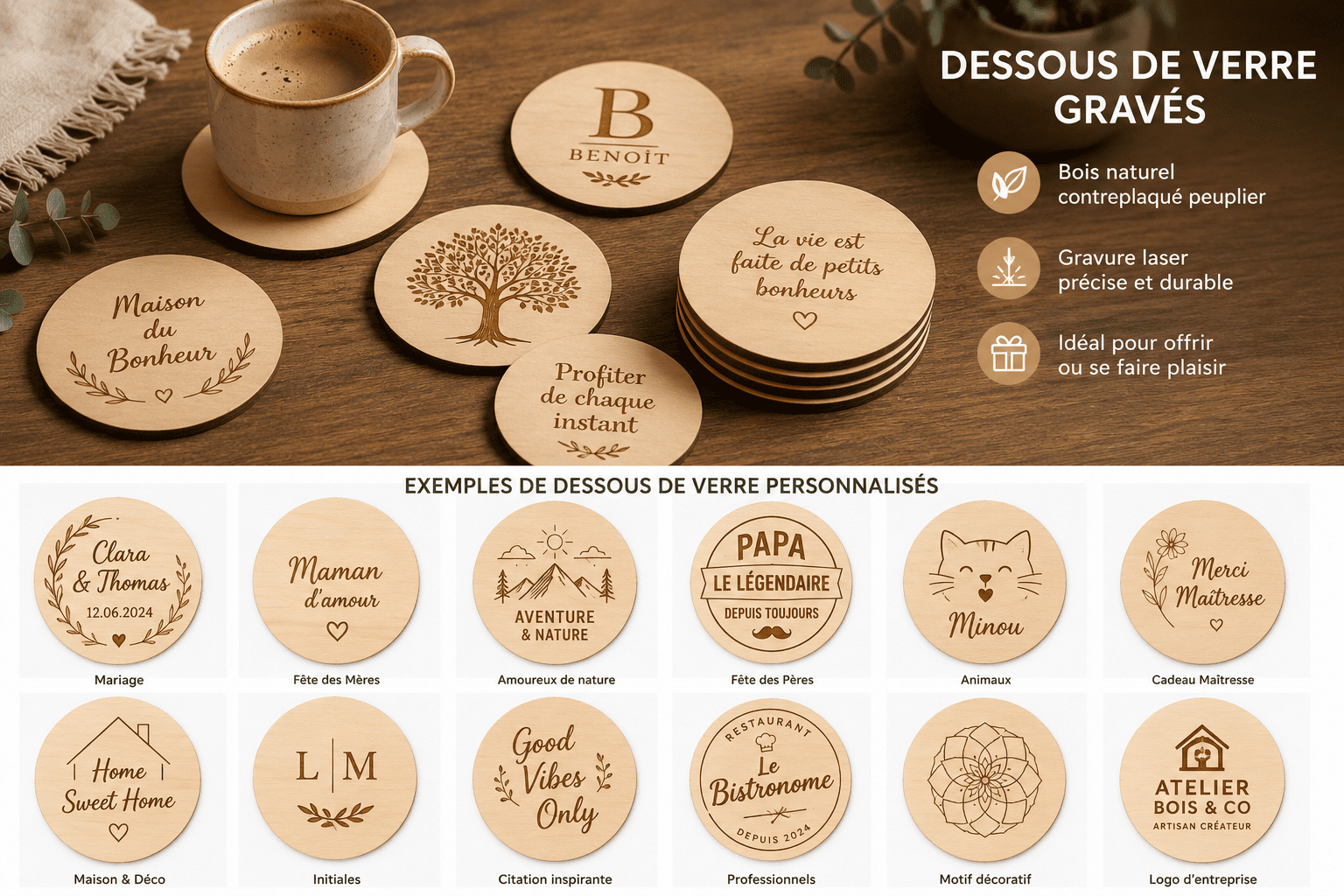 Dessous de verre bois personnalisé – Image 4