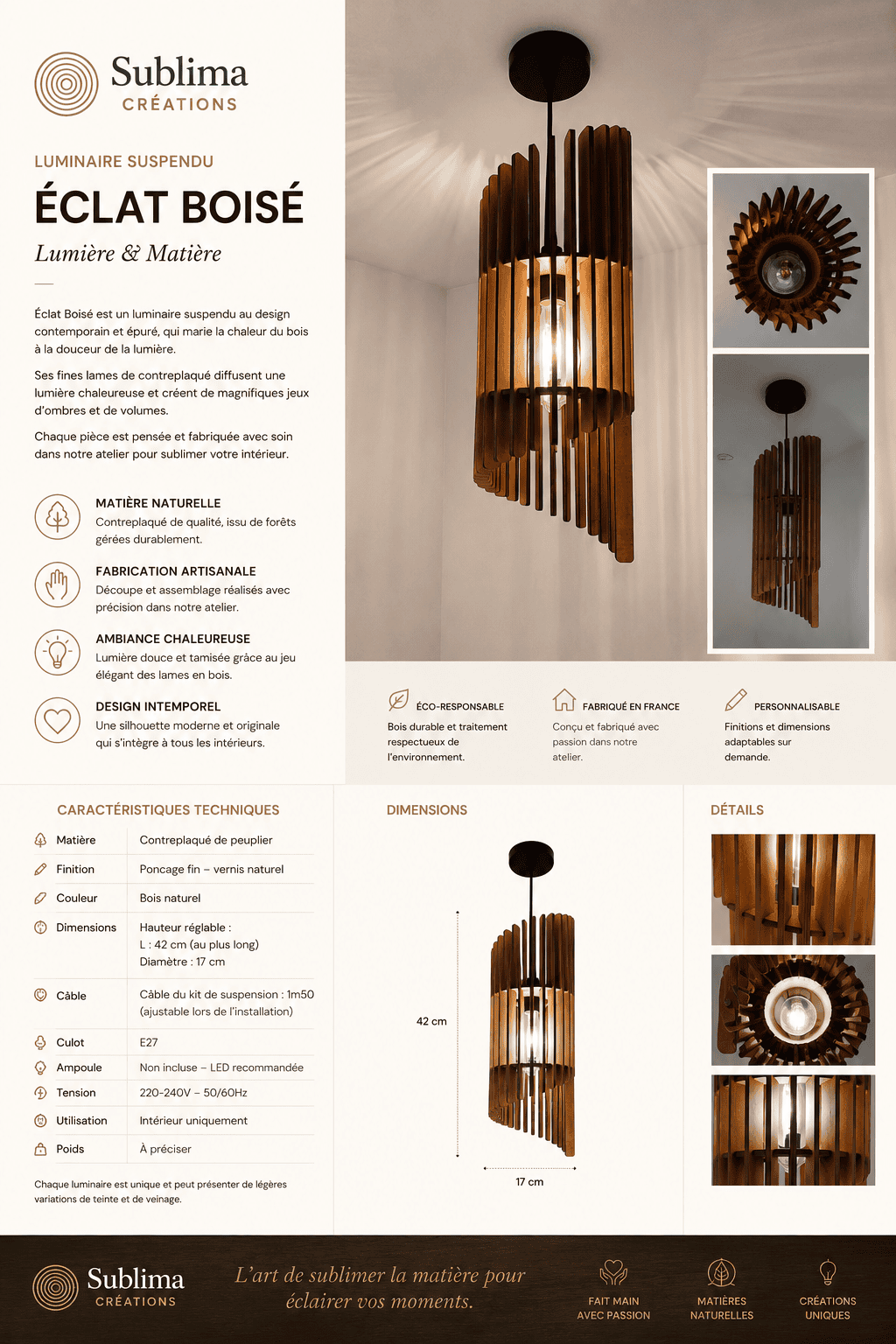 Luminaire suspendu bois – Image 4